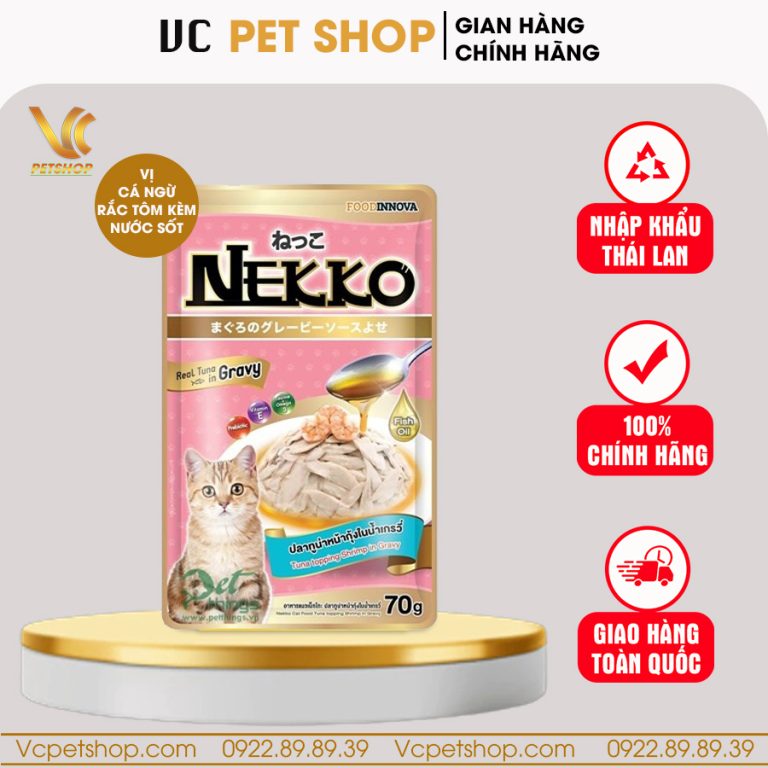 Pate Nekko Gravy cho mèo vị cá ngừ rắc tôm kèm nước sốt 70g
