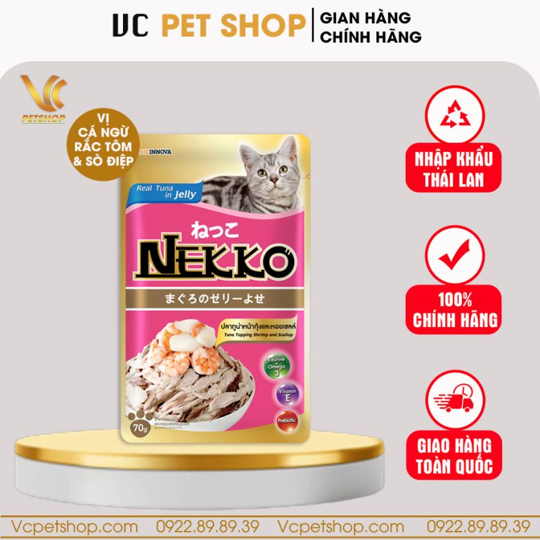 Pate Nekko Jelly cho mèo vị cá ngừ rắc tôm & sò điệp dạng thạch 70g