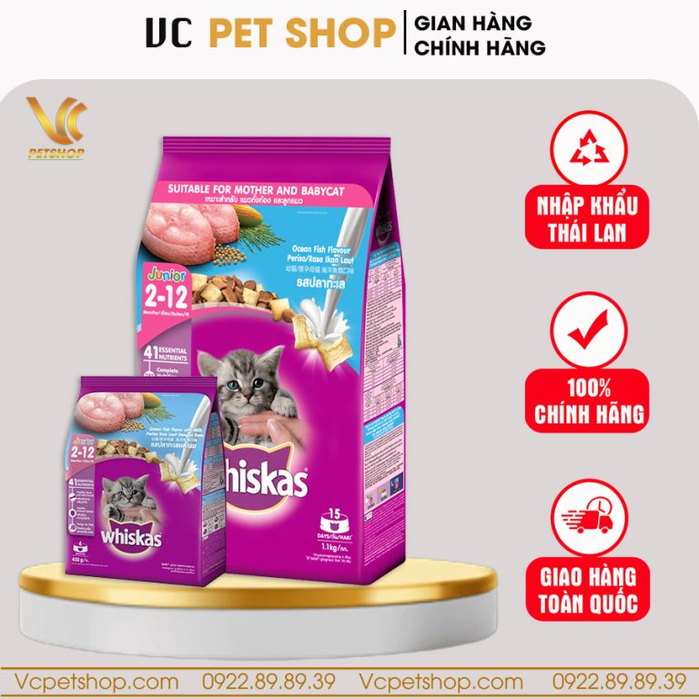 Thức ăn cho mèo con Whiskas Junior vị cá biển và sữa