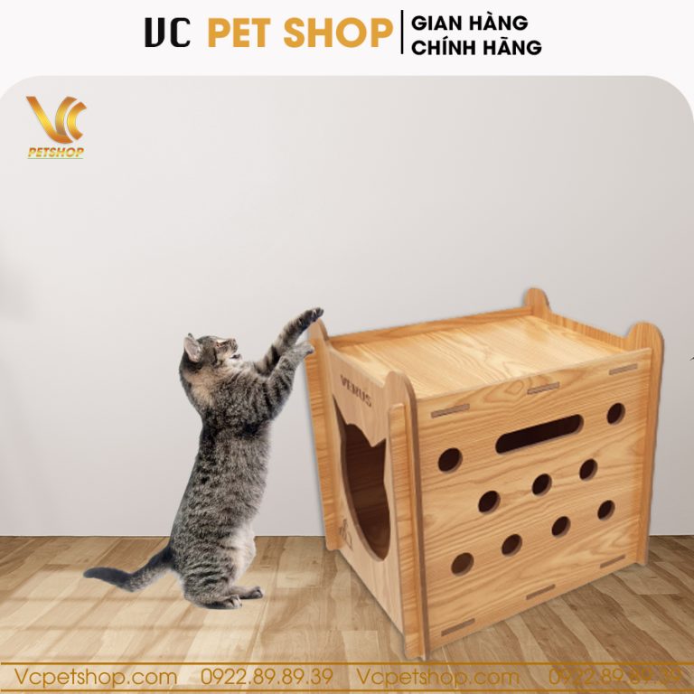 Nhà gỗ cho mèo hình vuông VC03