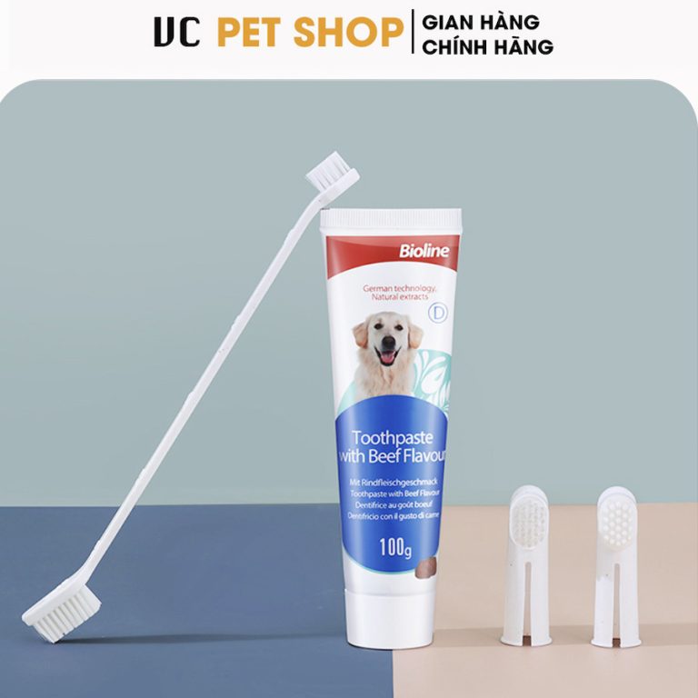 Bộ Bàn Chải Đánh Răng Cho Chó Mèo Bioline Kèm Kem Đánh Răng 100g