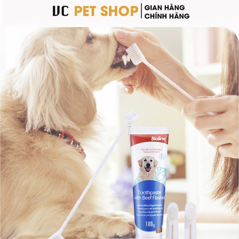 Bộ Bàn Chải Đánh Răng Cho Chó Mèo Bioline Kèm Kem Đánh Răng 100g