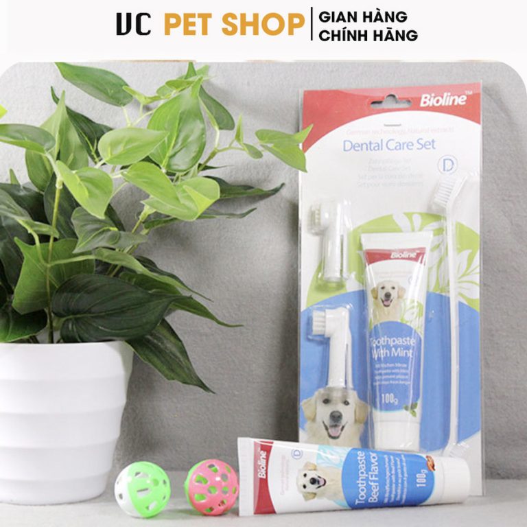 Bộ Bàn Chải Đánh Răng Cho Chó Mèo Bioline Kèm Kem Đánh Răng 100g