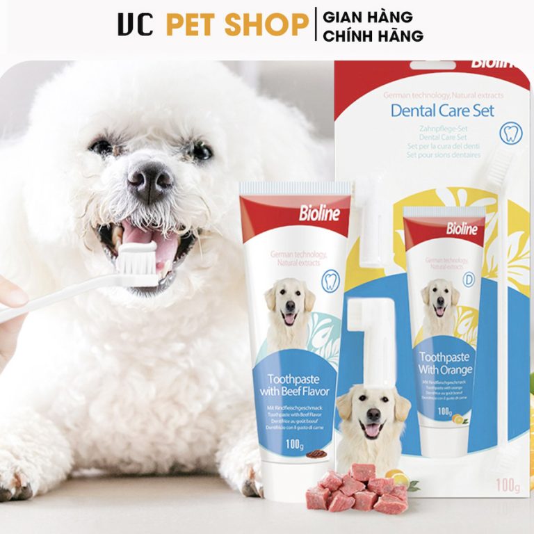 Bộ Bàn Chải Đánh Răng Cho Chó Mèo Bioline Kèm Kem Đánh Răng 100g