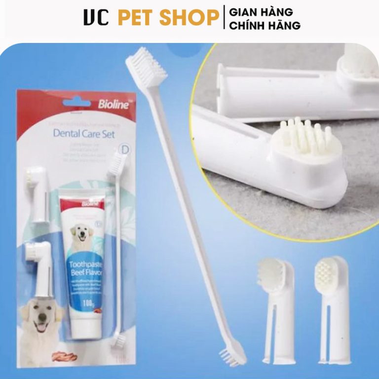 Bộ Bàn Chải Đánh Răng Cho Chó Mèo Bioline Kèm Kem Đánh Răng 100g