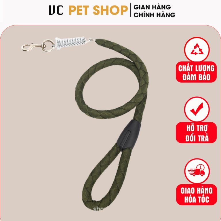 Dây Dắt Chó To Màu Xanh Có Lò Xo Trợ Lực, Móc Khóa Kim Loại