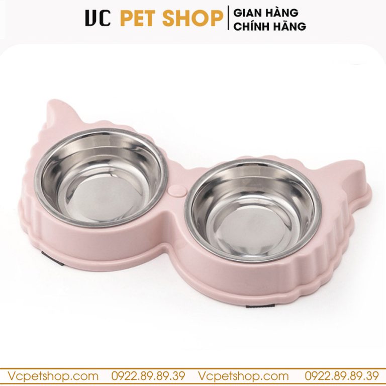 Bát Ăn Đôi Cho Mèo Chó Hình Tai Cừu Kèm Bát Inox