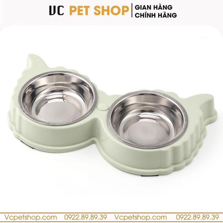 Bát Ăn Đôi Cho Mèo Chó Hình Tai Cừu Kèm Bát Inox