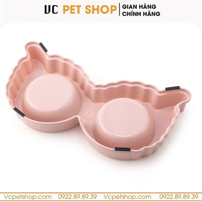 Bát Ăn Đôi Cho Mèo Chó Hình Tai Cừu Kèm Bát Inox