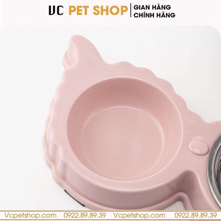 Bát Ăn Đôi Cho Mèo Chó Hình Tai Cừu Kèm Bát Inox