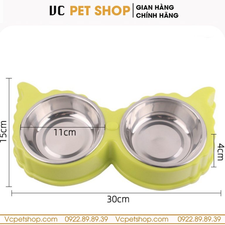 Bát Ăn Đôi Cho Mèo Chó Hình Tai Cừu Kèm Bát Inox