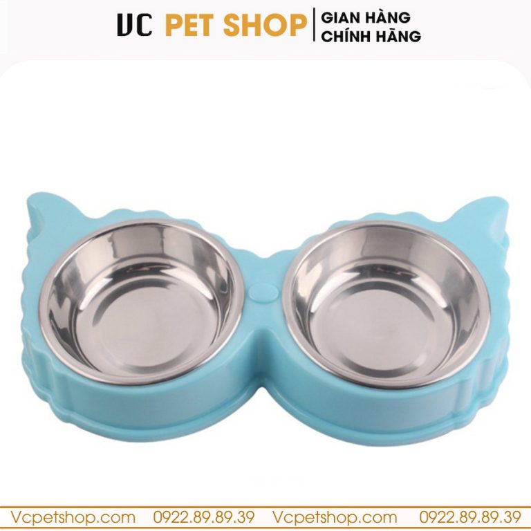 Bát Ăn Đôi Cho Mèo Chó Hình Tai Cừu Kèm Bát Inox