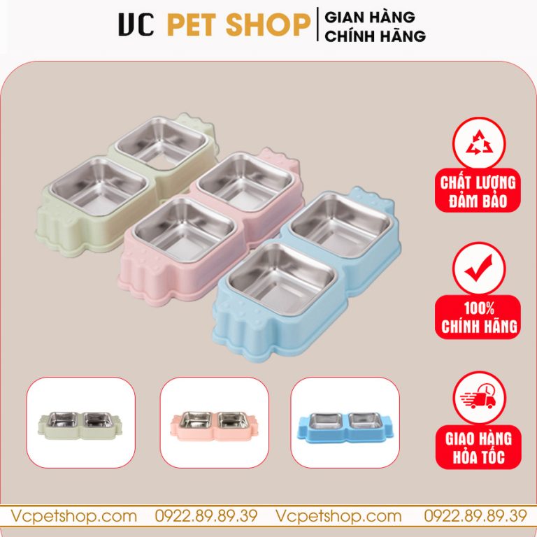 Bát Ăn Đôi Inox Cho Chó Mèo Hình Kẹo Siêu Xinh