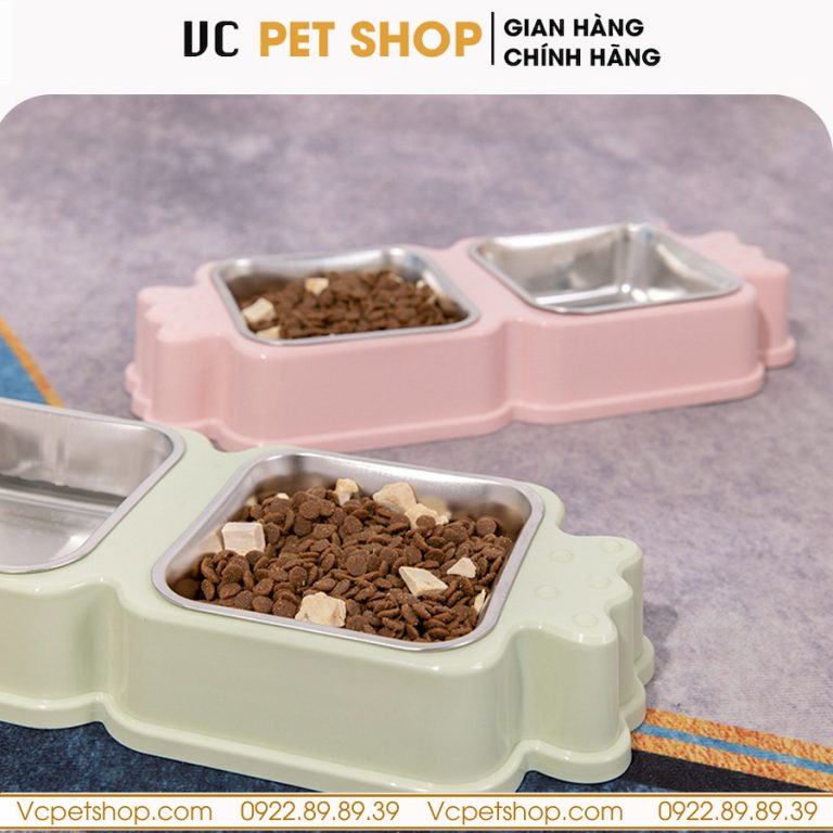 Bát Ăn Đôi Inox Cho Chó Mèo Hình Kẹo Siêu Xinh