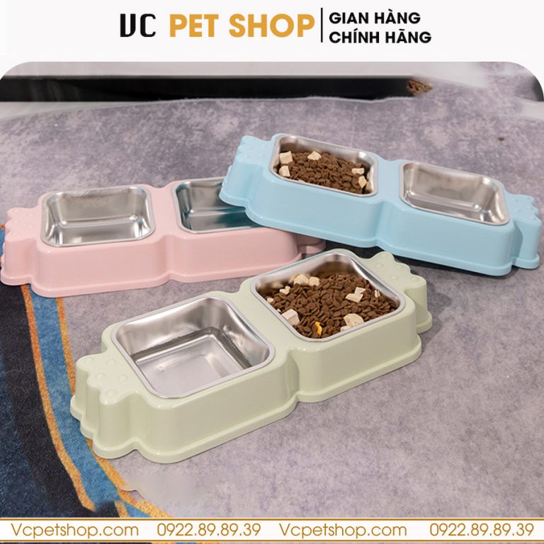 Bát Ăn Đôi Inox Cho Chó Mèo Hình Kẹo Siêu Xinh