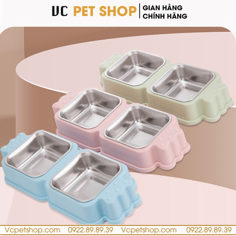 Bát Ăn Đôi Inox Cho Chó Mèo Hình Kẹo Siêu Xinh