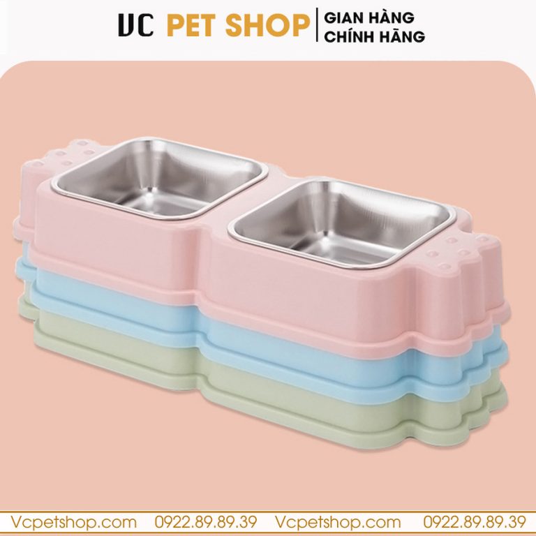 Bát Ăn Đôi Inox Cho Chó Mèo Hình Kẹo Siêu Xinh