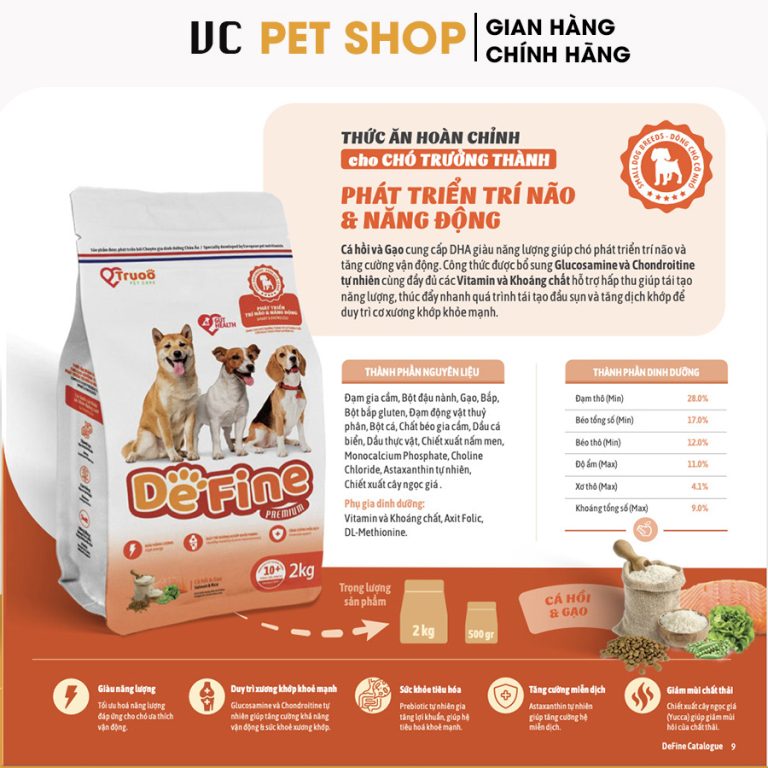 Thức Ăn Hạt Cho Chó Trưởng Thành Define Giúp Phát Triển Trí Não Và Năng Động